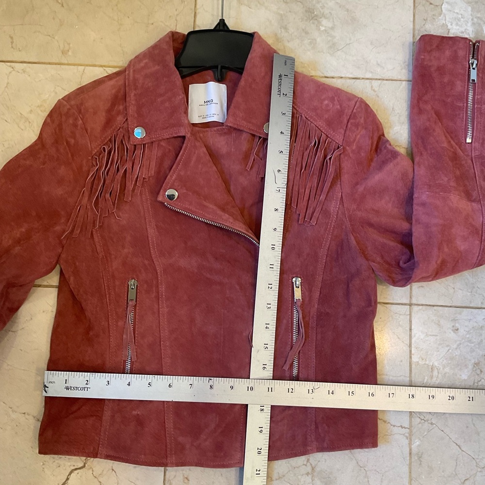 MNG Mango Leather biker fringed jacket with zipper detail, mauve color, Sz M - Picture 12 of 16